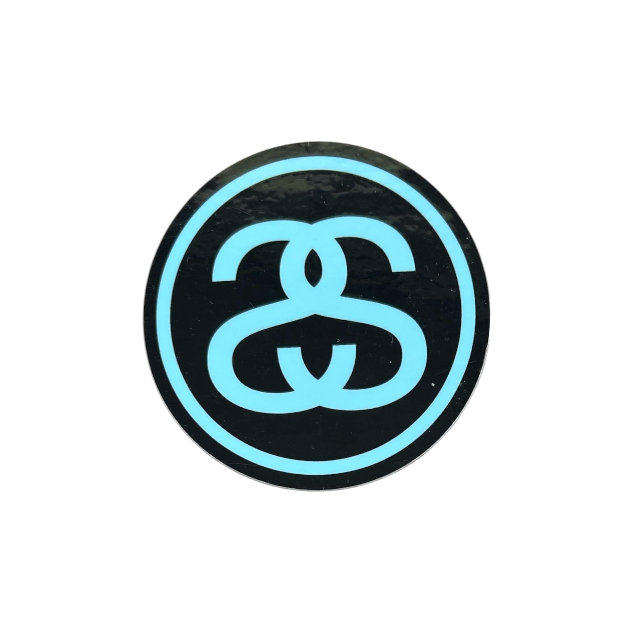 Stussy Double S Sticker Light Blue on Black
