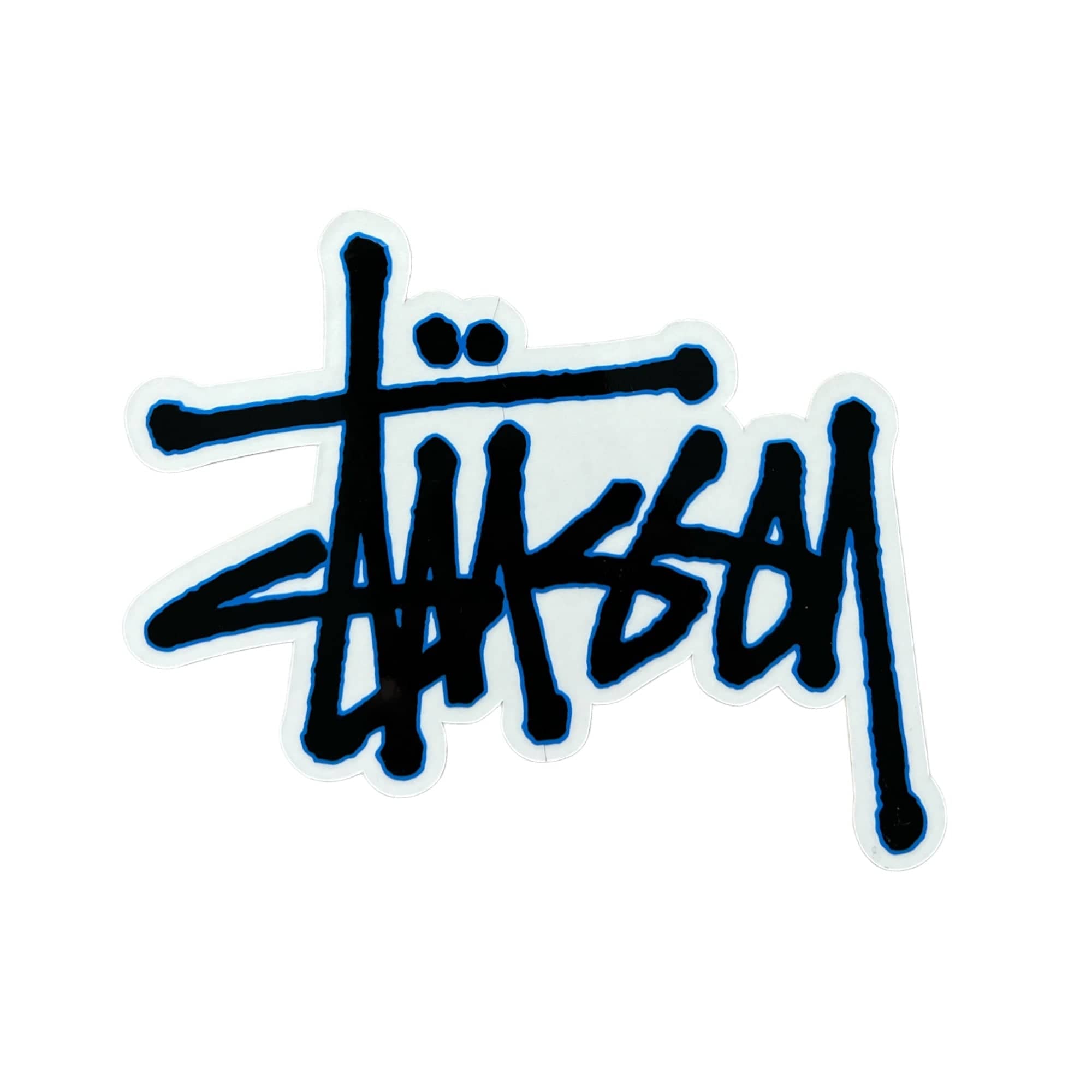 Stussy Script Sticker Black with Blue Outline